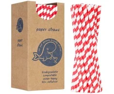 Gsg24 BIO ekologiški popieriniai šiaudeliai PAPER STRAWS storio 8/205mm - balti ir raudoni 160 vnt.