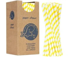 Gsg24 BIO ekologiški popieriniai šiaudeliai PAPER STRAWS storio 8/205mm - balti ir geltoni 160 vnt.