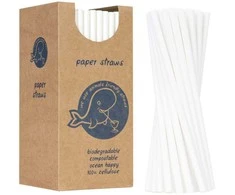 Gsg24 BIO ekologiški popieriniai šiaudeliai PAPER STRAWS 6/205mm - balti 250 vnt.