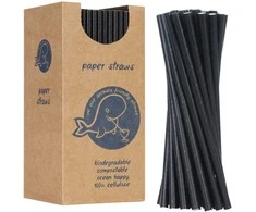 Gsg24 BIO ekologiški popieriniai šiaudeliai PAPER STRAWS storio 8/205mm - juodi 160 vnt.