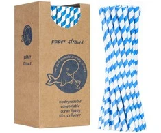 Gsg24 BIO ekologiški popieriniai šiaudeliai PAPER STRAWS storio 8/205mm - balti ir mėlyni 160 vnt.