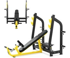 Gymrex Nuožulnus treniruočių suoliukas štangos spaudimui vertikaliai, juodos ir geltonos spalvos