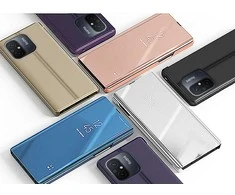 Dėklas Hurtel Glossy Flip Case, skirtas Xiaomi Redmi 11A / Poco C55 / Redmi 12C Clear View Case juoda