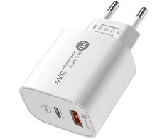 Hurtel A6MaxL 20W USB-A USB-C laidinis įkroviklis su 1m USB-C – Lightning kabelis – baltos spalvos