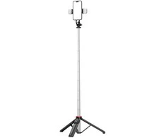 Hurtel Asmenukių lazda WC13YDS telescopic tripod 1.3m with double lamp and phone holder – juodos spalvos