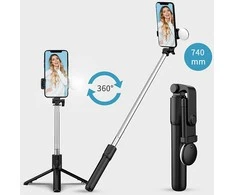 Hurtel Selfie stick WR1YXS telescopic tripod 0.71m with round lamp – juodos spalvos