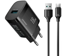 Joyroom JR-TF4 18W wall charger with 3A USB-A - USB-C 1m cable - juodas