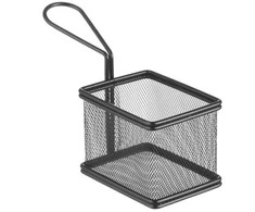 Mini krepšelis keptiems užkandžiams patiekti su rankena 100x80x75 mm - Hendi 425619