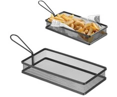 Krepšelis keptų gruzdintų bulvyčių užkandžiams patiekti su rankena juoda 255x153x45 mm - Hendi 425657