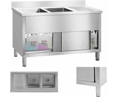 Pramoninė 2 indų maitinimo kriauklė ant 140 cm pagrindo Royal Catering