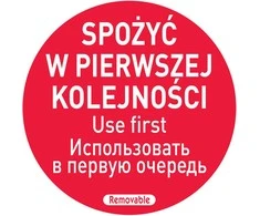 Maisto saugos lipdukai valgo pirmas PL RU EN 500vnt.Hendi 850152