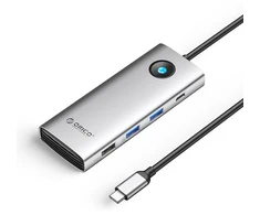 Orico USB-C 8w1 | 2x USB-A 3.0 | 1x USB-A 2.0 | 1x USB-C 3.0 | 1x USB-C PD 100W | 1x HDMI 4K 60Hz | 1x VGA 1080P 60Hz | 1x RJ45 Gigabit Ethernet - sidabrinė