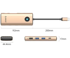 Orico USB-C 8w1 | 2x USB-A 3.0 | 1x USB-A 2.0 | 1x USB-C 3.0 | 1x USB-C PD 100W | 1x HDMI 4K 60Hz | 1x VGA 1080P 60Hz | 1x RJ45 Gigabit Ethernet - rožinė-auksinė
