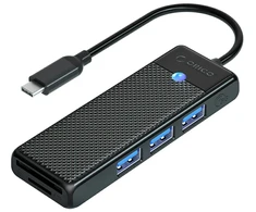 Orico PAPW3AT-C3 USB šakotuvas, 4 prievadų, 3x USB-A 3.0, su „Micro SD“/SD kortelių skaitytuvu, 1 m - juodas