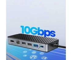 „Orico OM28PR-G2“ USB-C prijungimo stotelė su M.2 disko lizdu + 1 x USB-A 3.2 + 1 x USB-C 3.2 + 2 x USB-A 2.0 + 1 x HDMI + 1 x Ethernet – juodos spalvos
