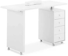 Physa Kosmetinis manikiūro stalas su delnų atrama 4 stalčiai 119 x 45 cm - baltas