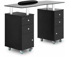 Physa Stalinis kosmetinio manikiūro stalas su spintelėmis ant ratukų 120 x 51,5 x 81 cm juodas (Pažeista pakuotė)