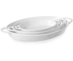 Ovali kepimo indas su rankenomis 215x140x35mm baltas porcelianas - Hendi 784013