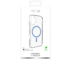 Puro Lite Mag TPU+PC dėklas suderinamas su MagSafe skirtas Apple iPhone 17 – skaidrus su mėlynos spalvos žiedu