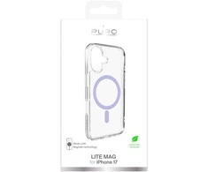 Puro Lite Mag TPU+PC dėklas, suderinamas su „MagSafe“, skirtas „iPhone 17“ – skaidrus su rausvu žiedu