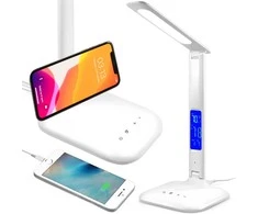 Lampka LED stalinė lempa su 5 šviesos režimais, įkrovikliu, LCD ekranu, žadintuvu, temperatūros reguliatoriumi.