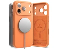 „Ringke iPhone 17 Pro Max“ silikoninis magnetinis dėklas, mandarinų spalvos