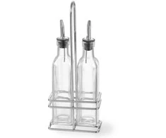 Rinkinys nerūdijančio plieno buteliai su krepšeliu alyvuogių aliejui ir vyno actui 2 x 237ml - Hendi 460245