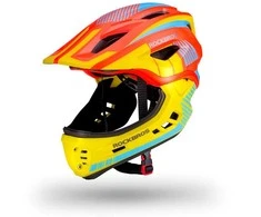 Rockbros TT-32SOYB-M children’s bicycle helmet with detachable chinbar, dydis M – yellow-oranžinis