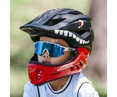 Rockbros TT-32005 „Shark“ vaikiškas dviračio šalmas su nuimamu antgaliu, M dydis (54-58) - Juodas