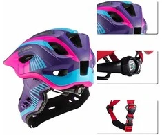 Rockbros TT-32SBPP-S Children's Bike Helmet with Detachable Chin Size S - Violetinė-Rožinė