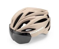 Rockbros dviratininko šalmas su skydeliu, nuimami UV apsauginiai akiniai, unisex - ruda