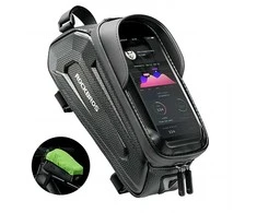 Rockbros B68 dviračio krepšys for armored frame with phone pocket and cover 1.7l – juodos spalvos