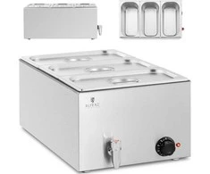 Royal Catering Bain-marie elektrinis šildytuvas su čiaupu 3 x GN 1/3 600 W