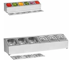 Royal Catering Vitrinos stovas 6x GN 1/6 konteineriams + konteineriams su dangteliais (Ekspozicinė prekė)