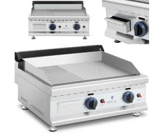 Royal Catering Dvigubas lygias, griovelis, nerūdijančio plieno dujinis grilis gamtinėms dujoms 2x 3,1 kW 0,02 baro 60 x 40 cm