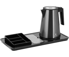 Royal Catering Viešbučio pasveikinimo rinkinys, elektrinis virdulys su padėklu, 1,2 l, 1800 W, juodas