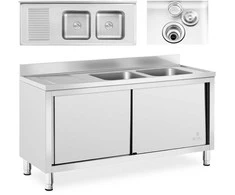 Royal Catering Dviejų dubenių maitinimo baseino kriauklė su spintele su stumdomomis durimis 160 x 60 x 95 cm