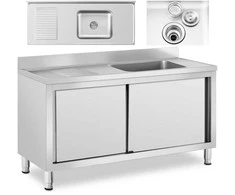 Royal Catering Vieno dubenio maitinimo baseino kriauklė su stumdomų durų spintele, dešinė, 140 x 60 x 94,5 cm