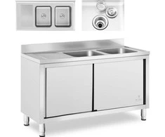 Royal Catering Dviejų indų maitinimo baseino kriauklė su spintele su stumdomomis durimis 140 x 70 x 95 cm