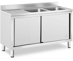 Royal Catering Dviejų indų maitinimo baseino kriauklė su spintele su stumdomomis durimis 140 x 70 x 95 cm