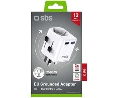 SBS universal travel adapter – EU 2xUSB-A – baltos spalvos