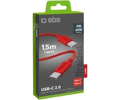 SBS TECABLETISSUETCCR USB-C – USB-C 1,5 m 60 W pintas laidas – raudonos spalvos