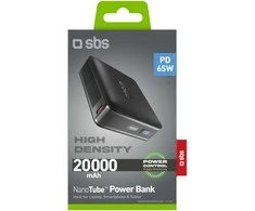 SBS HD 65W 20000mAh USB-C Power Bank with LCD Ekranas - Juodas