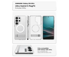 Spigen Ultra Hybrid S Mag MagSafe dėklas skirtas Samsung Galaxy S26 Ultra – Clear and Baltas