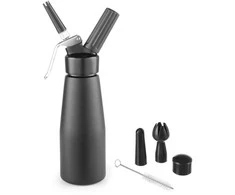 N2O Kitchen Line plaktos grietinėlės sifonų rinkinys + 3 antgaliai 0,5L - juodas - HENDI 588420