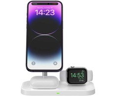 Tech Protect 3 viename belaidis įkroviklis su išmaniojo telefono laikikliu, skirtas „Apple Watch AirPods MagSafe“ – baltas