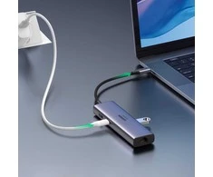 HUB 7in1 Ugreen CM512 USB-C / 2x USB-A 3.2 / HDMI 4K / SD TF skaitytuvas / USB-C PD 100W / RJ45 - pilka