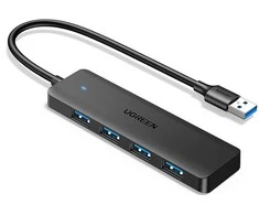HUB Ugreen CM219 35574 with 4 USB-A 3.0 jungtys and USB-A 3.0 kabelis 1m - juodos spalvos