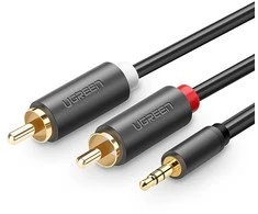 UGREEN AV102 2x RCA (Cinch) kištukai - 3.5mm lizdas kabelis 5m juodas