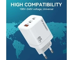 Wozinsky CGWCW 65W GaN sieninis įkroviklis USB-A / 2 x USB-C - Baltas